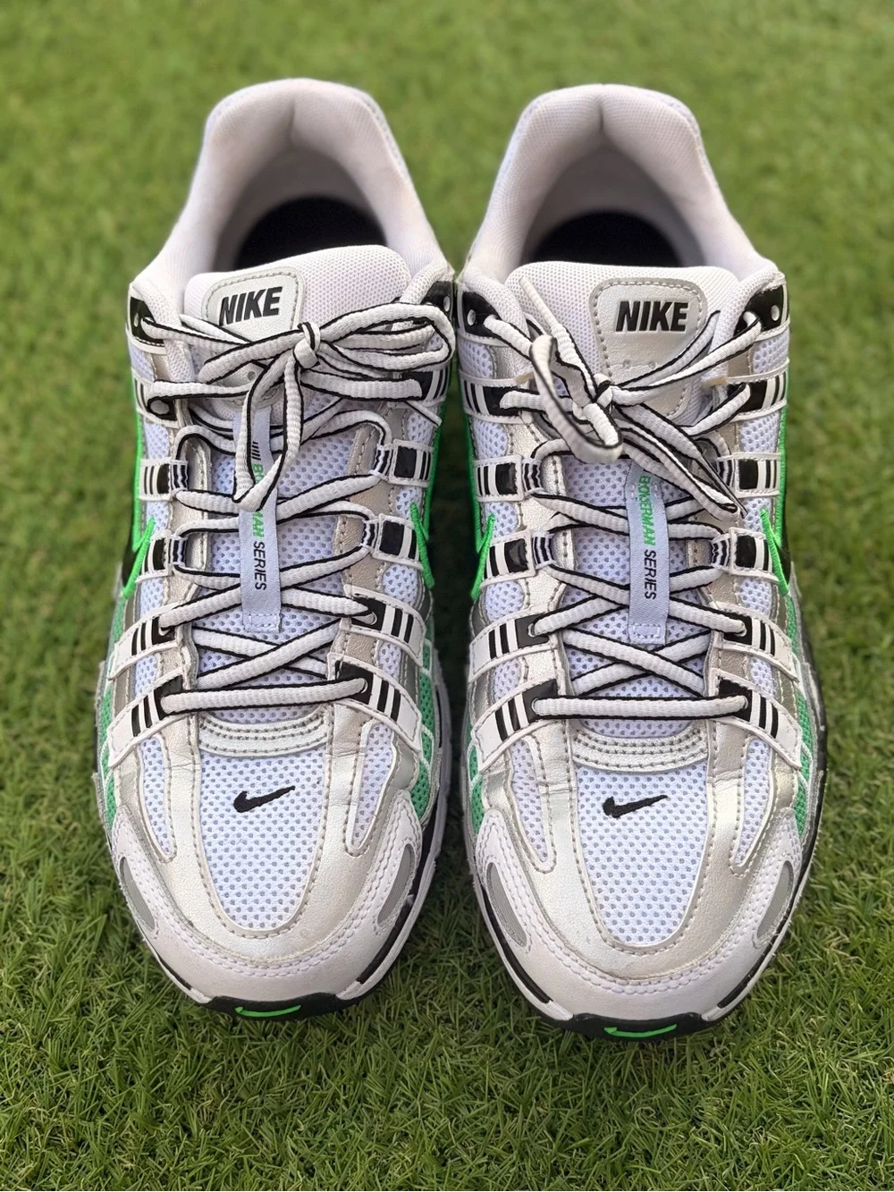 P 6000 Nike Men’s White and Green Mesh Running Sneakers